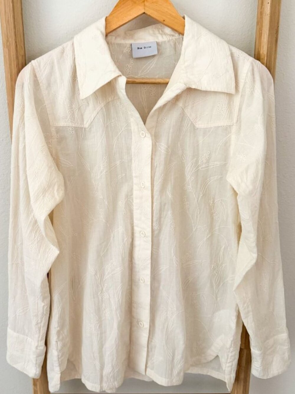 NWOT Rue Stiic S White Embroidered Cotton Button Front Shirt Western Boho Blouse